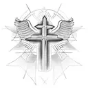 christian cross with angel wings tattoo design idea