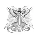 christian cross with angel wings tattoo design idea