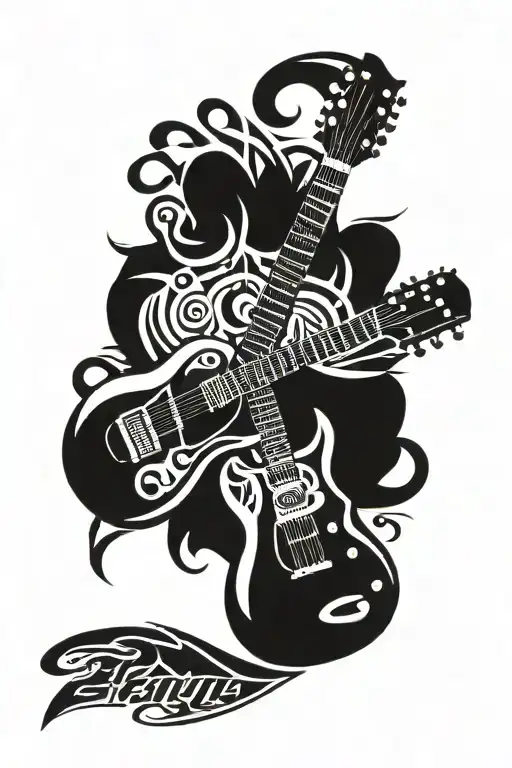 electric guitar with infinity symbol and basketball tattoo design idea