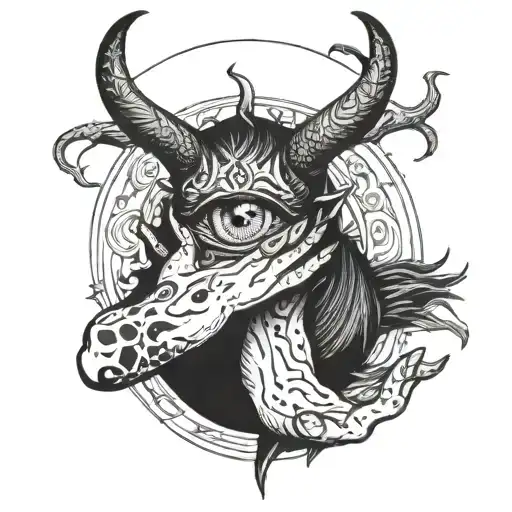 eyes and devil hands holding tattoo design idea