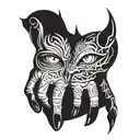 eyes and devil hand holding tattoo design idea