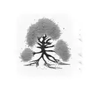 young juniper tree inside a small stamp tattoo design idea