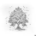 young juniper tree inside a small stamp tattoo design idea