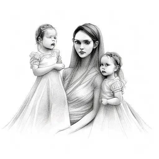 mother with two daughters 1 and 3 years old tattoo design idea