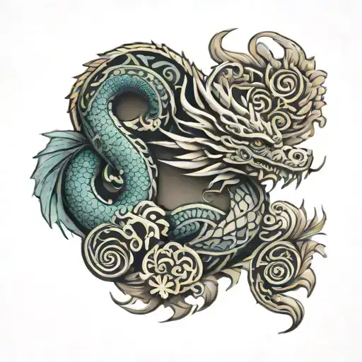 polynesian designs with Dragon and Leo Sign  tattoo design idea