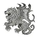 Combining Polynesian tribal patterns with a lion and dragon motif tattoo design idea