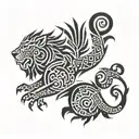 Combining Polynesian tribal patterns with a lion and dragon motif tattoo design idea