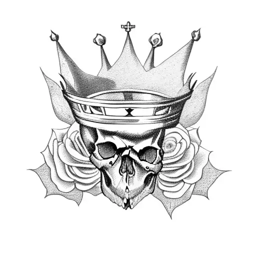 A skull wearing a crown of roses, representing the idea of persevering through life's challenges. tattoo design idea