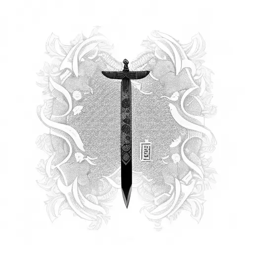 A katana sword with intricate floral patterns, symbolizing the strength and determination in the face of adversity. tattoo design idea