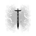 A katana sword with intricate floral patterns, symbolizing the strength and determination in the face of adversity. tattoo design idea