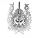 A katana sword with intricate floral patterns, symbolizing the strength and determination in the face of adversity. tattoo design idea