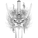 A katana sword with intricate floral patterns, symbolizing the strength and determination in the face of adversity. tattoo design idea