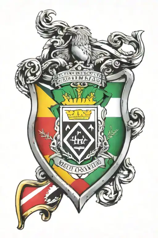 Shield with P in middle with the Guyana flag intertwined tattoo design idea