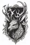 a large bat or bird-like creature, with a short feathered body, large wings and short deer-like antlers on its head. It  tattoo design idea