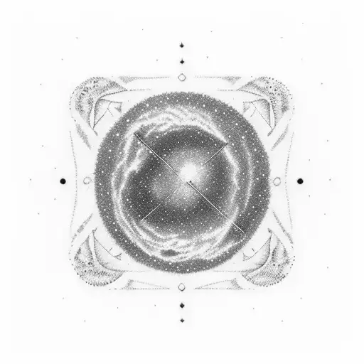 A cosmic scene of Orion and Big Dipper made of intricate dotwork, with a line from Mary Oliver’s poetry incorporated tattoo design idea