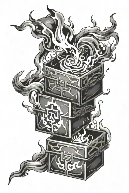 three tiny square boxes sirrounging with fire tattoo design idea