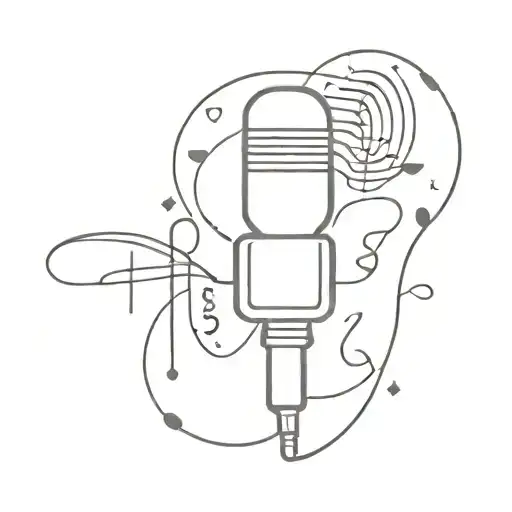 A minimalist tattoo design featuring a microphone and musical notes intertwined with subtle drug references tattoo design idea