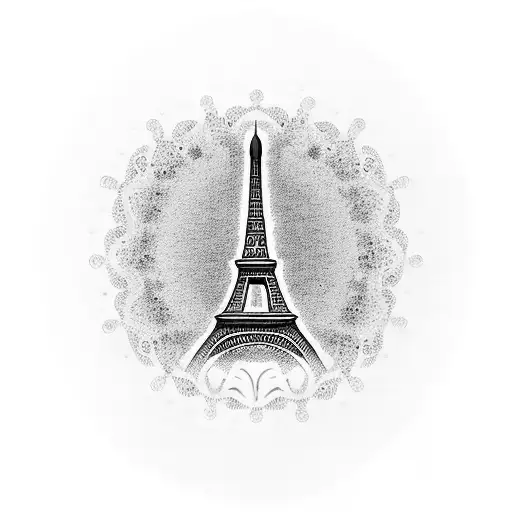 A dotwork tattoo of the Eiffel Tower surrounded by swirling adrenaline tattoo design idea