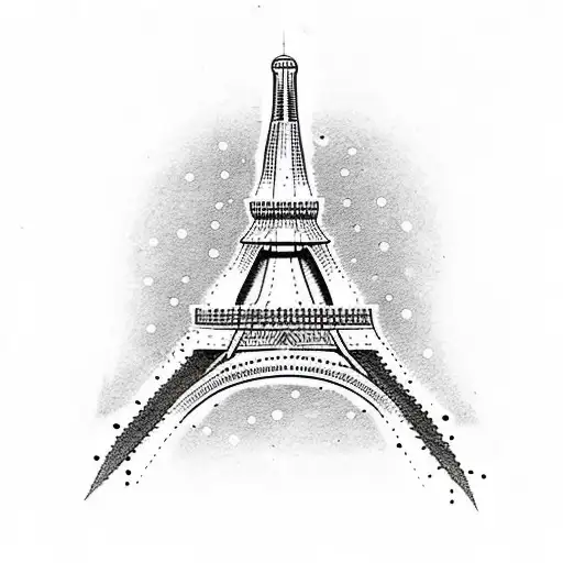 A dotwork tattoo of the Eiffel Tower surrounded by swirling adrenaline tattoo design idea