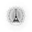 A dotwork tattoo of the Eiffel Tower surrounded by swirling adrenaline tattoo design idea