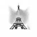 A dotwork tattoo of the Eiffel Tower surrounded by swirling adrenaline tattoo design idea