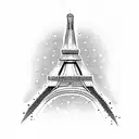 A dotwork tattoo of the Eiffel Tower surrounded by swirling adrenaline tattoo design idea