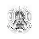 A dotwork tattoo of the Eiffel Tower surrounded by swirling adrenaline tattoo design idea