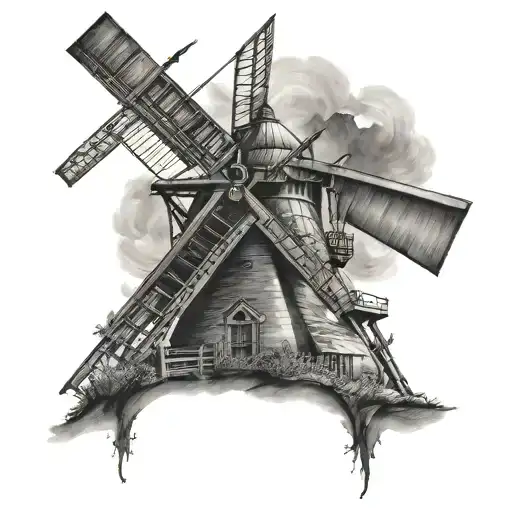 old beat down windmill dutch style tattoo design idea