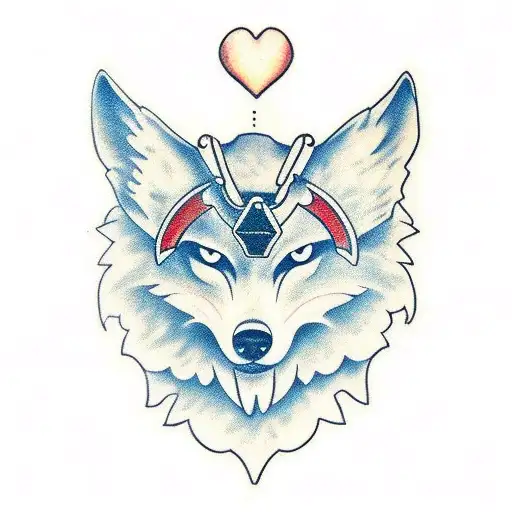 wolf mouth with libra scales inside weighing a heart tattoo design idea