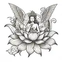 A sketch style tattoo of an angelic figure standing on a lotus flower, representing purity and enlightenment tattoo design idea
