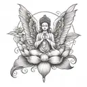 A sketch style tattoo of an angelic figure standing on a lotus flower, representing purity and enlightenment tattoo design idea