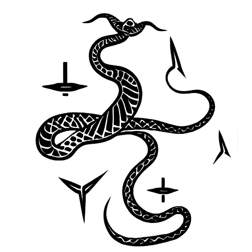 a snake swallowing its tail, moon, coin and time tattoo design idea