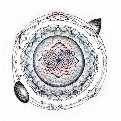 Reincarnation circle, moon and coin tattoo design idea