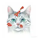 White and Orange Cat with a red and white tartan bowtie tattoo design idea