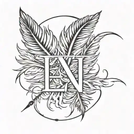 EC initials with pheasant feather tattoo design idea