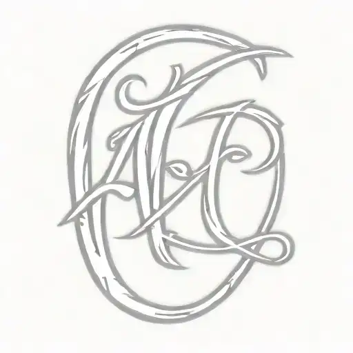 script font large letters E C tattoo design idea