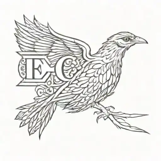 EC initials with pheasant hunting tattoo design idea