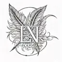 EC initials with pheasant feather tattoo design idea