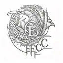 EC initials with pheasant feather tattoo design idea