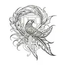 EC initials with pheasant feather tattoo design idea