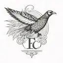 EC initials with pheasant feather tattoo design idea