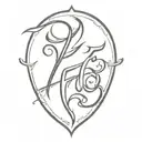 script font large letters E C tattoo design idea