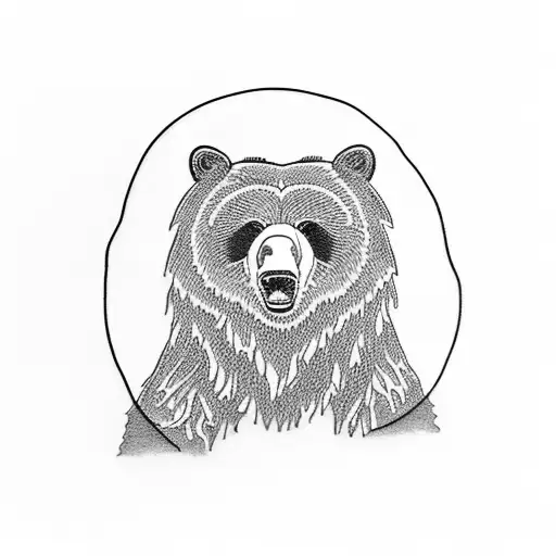 Full size grizzly bear with key pendant chain tattoo design idea