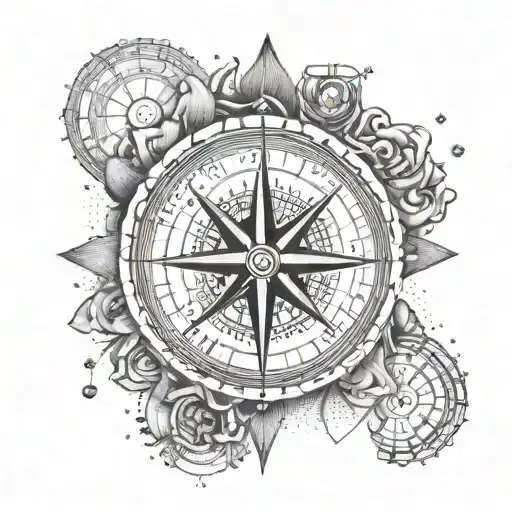 A tattoo design of a compass surrounded by the names of your wife and kids, symbolizing your love for travel and family tattoo design idea