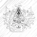 Aquarius sign with buddhist symbols, something from a dog and the letter R tattoo design idea