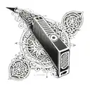 An intricate mandala design incorporating elements of a harmonica, a compass, and ocean waves tattoo design idea