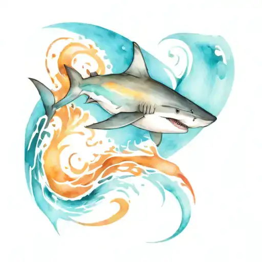 shark ocean waves tattoo design idea