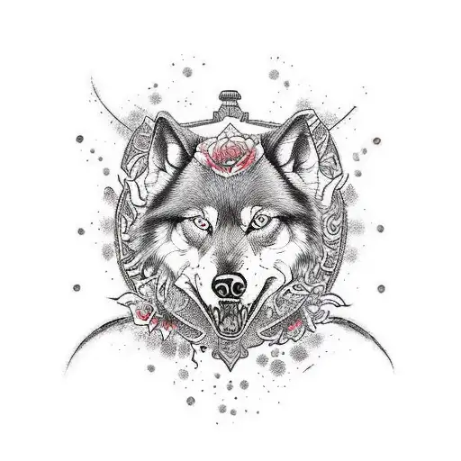 Rose and Wolf tattoo design idea