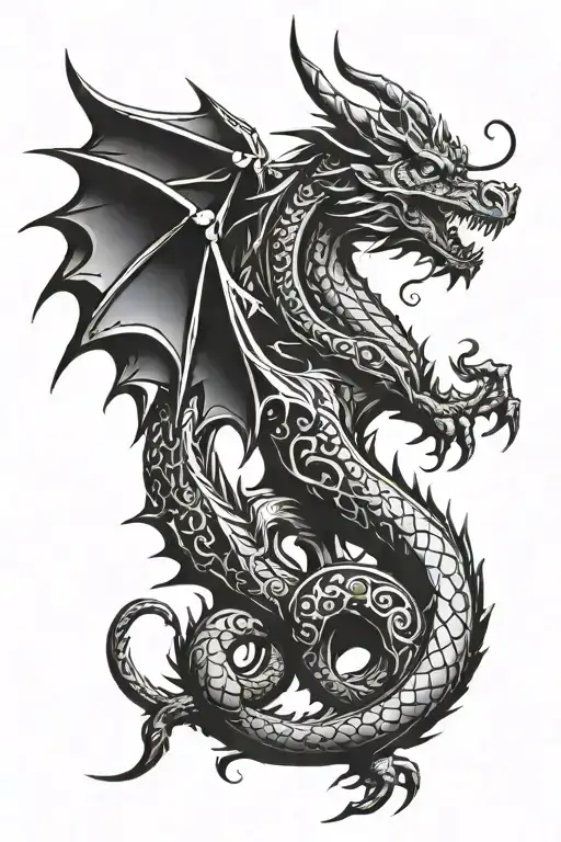 give to a dragon. The design could depict a majestic dragon surrounded by Nordic ornaments and tattoo design idea