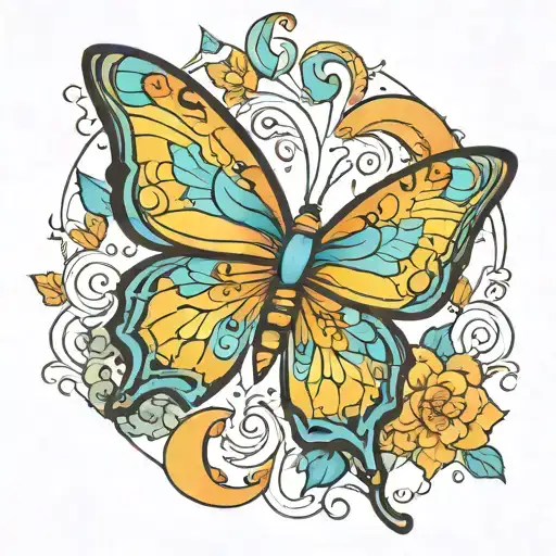 yellow, orange, and turquoise butterfly forearm tattoo tattoo design idea